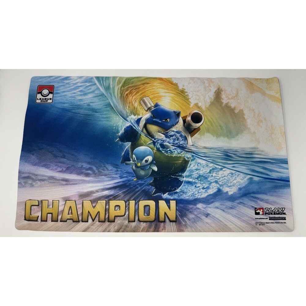 Official Pokemon Champion playmat featuring Blastoise and Piplup League Cup